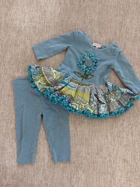 Mimi & Maggie Light Blue Floral Pom-Trim Top with Matching Leggings